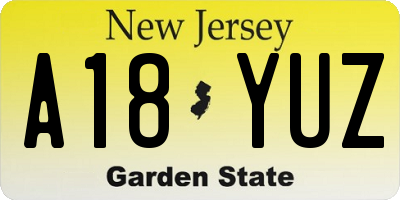 NJ license plate A18YUZ