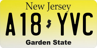 NJ license plate A18YVC