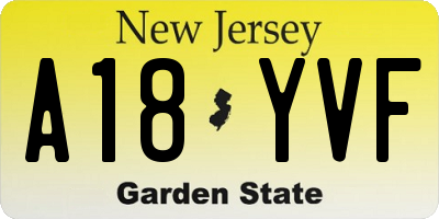 NJ license plate A18YVF
