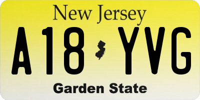 NJ license plate A18YVG