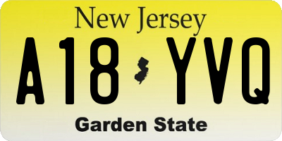 NJ license plate A18YVQ