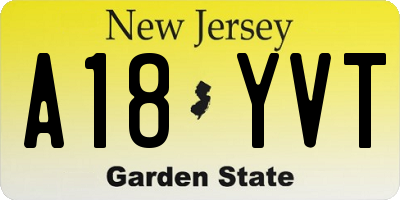 NJ license plate A18YVT