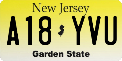 NJ license plate A18YVU