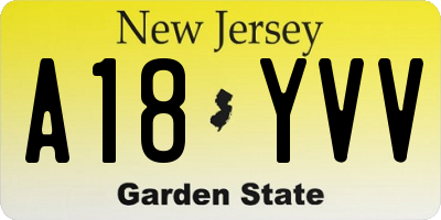 NJ license plate A18YVV