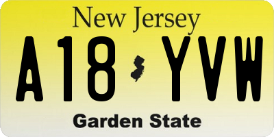 NJ license plate A18YVW