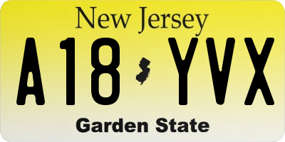 NJ license plate A18YVX