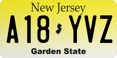 NJ license plate A18YVZ