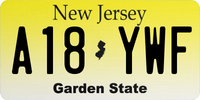 NJ license plate A18YWF