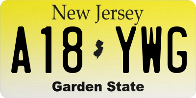 NJ license plate A18YWG