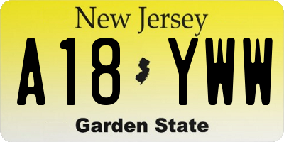 NJ license plate A18YWW