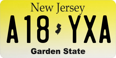 NJ license plate A18YXA