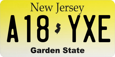 NJ license plate A18YXE