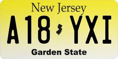 NJ license plate A18YXI