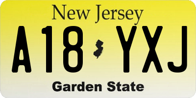 NJ license plate A18YXJ
