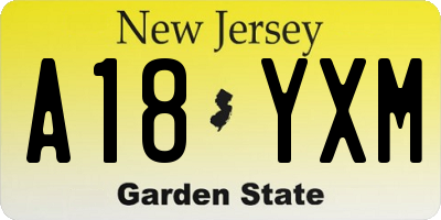 NJ license plate A18YXM