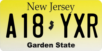 NJ license plate A18YXR