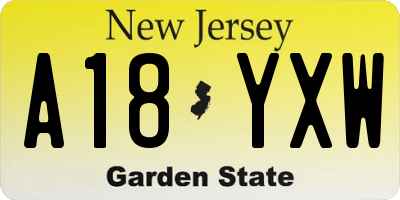 NJ license plate A18YXW