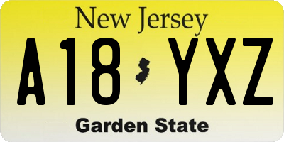 NJ license plate A18YXZ