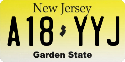 NJ license plate A18YYJ