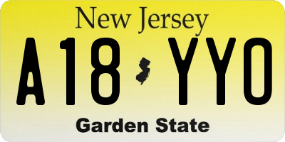 NJ license plate A18YYO