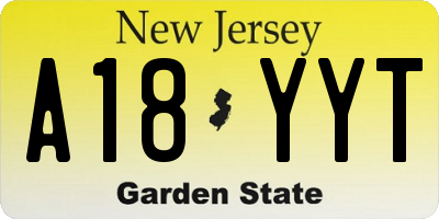 NJ license plate A18YYT