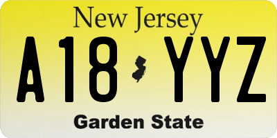 NJ license plate A18YYZ