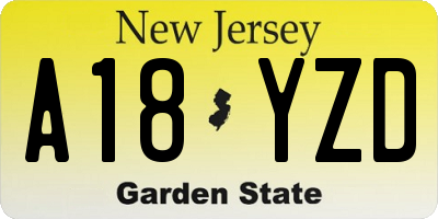 NJ license plate A18YZD