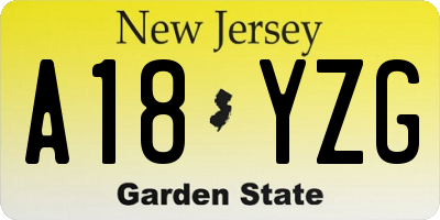 NJ license plate A18YZG