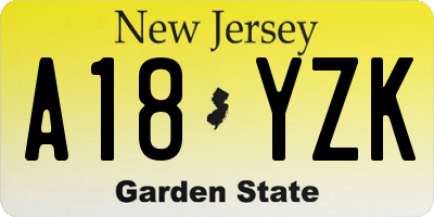 NJ license plate A18YZK