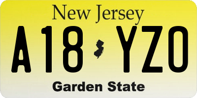 NJ license plate A18YZO