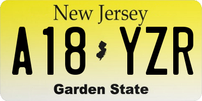 NJ license plate A18YZR