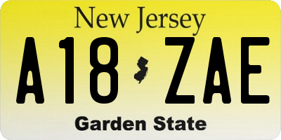 NJ license plate A18ZAE