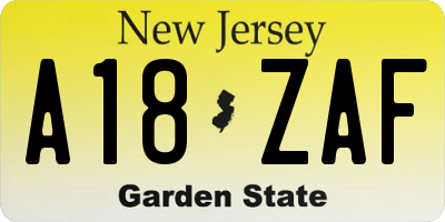 NJ license plate A18ZAF