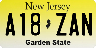 NJ license plate A18ZAN