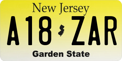 NJ license plate A18ZAR