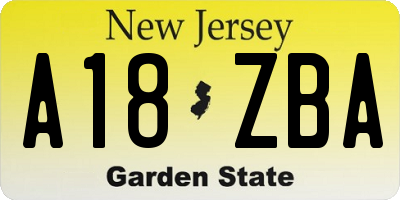 NJ license plate A18ZBA