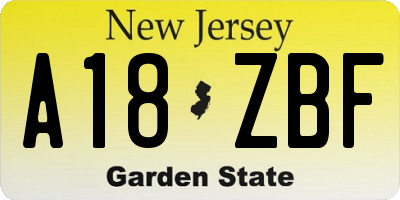 NJ license plate A18ZBF