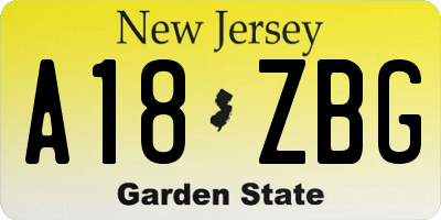 NJ license plate A18ZBG