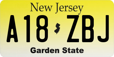 NJ license plate A18ZBJ