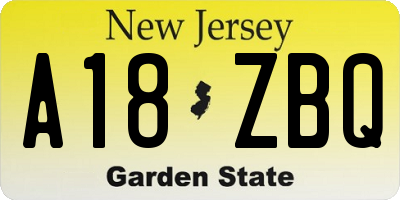 NJ license plate A18ZBQ