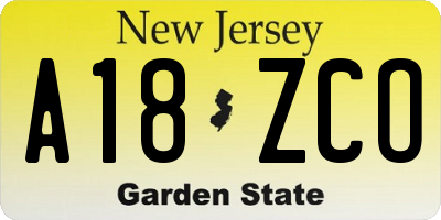 NJ license plate A18ZCO