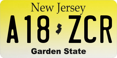 NJ license plate A18ZCR