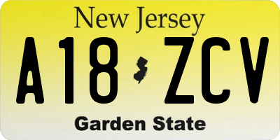 NJ license plate A18ZCV