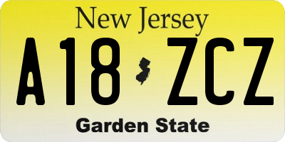 NJ license plate A18ZCZ