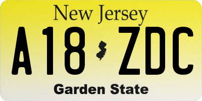 NJ license plate A18ZDC