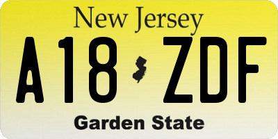 NJ license plate A18ZDF