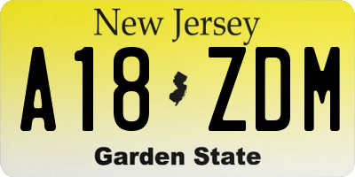 NJ license plate A18ZDM