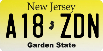 NJ license plate A18ZDN