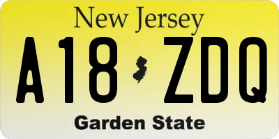 NJ license plate A18ZDQ