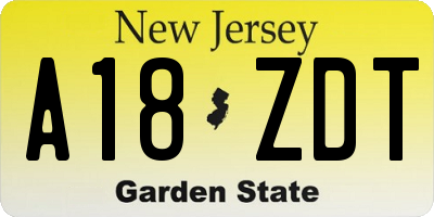 NJ license plate A18ZDT